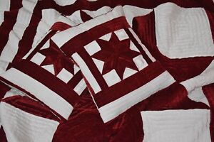Traditional Red White Velvet Lone Star Patchwork FINISHED QUILT new year gift