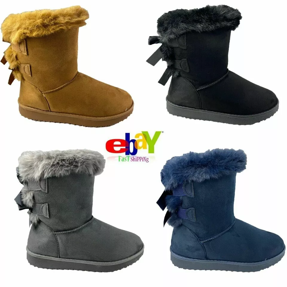 New Ladies Snow Boots Two Bow Short Classic Fur Waterproof Winter Womens Sizes