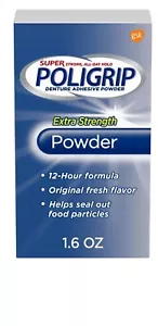 Polvo adhesivo para dentaduras postizas Super Poligrip extra fuerte 1,6 onzas - Imagen 1 de 6