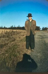 Original Vintage Photo Slide Homeless Looking Man Smoking a Pipe Top Hat Fashion - Picture 1 of 1