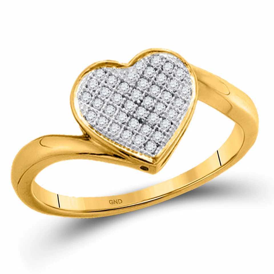 10k Yellow Gold Womens Round Diamond Heart Cluster Ring 1/20 Cttw - Image 1 of 1