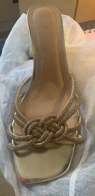 Womens Rhinestone Block heel Sliders Slip on Mules Sandals Sparkly Party size - Image 1 of 2