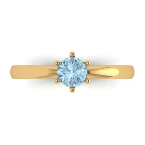 0.5Ct Round Cut Natural Aquamarine Solitaire Engagement Ring, 14K Yellow Gold - Picture 1 of 11