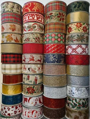 63mm Christmas Ribbon Wire Edged Tree Decoration Crafts Glitter Bow UK FAST POST - Image 1 of 4