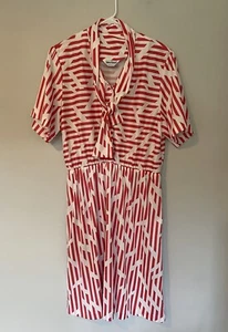 Anthony Richards Vintage Geometric Red Ivory Day Dress Casual Sash Tie Sz Large? - Picture 1 of 6