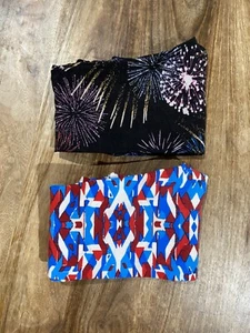 LuLaRoe L/XL Kids Leggings Lot Of Two Patriotic Americana Fireworks 4th of July - Picture 1 of 3