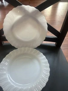 9” Corning Toughened Milk Glass Swirl USA Set Of 2 Dinner Plates & Bowl - Picture 1 of 5