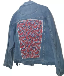 Denim Gear Jacket Blue Jean Men Trucker Button XLarge Flag Patch Vintage 1990s - Picture 1 of 6