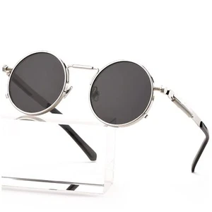 Round Steampunk Sunglasses Circle Lennon Glasses Gothic Metal Frame 100% UV B... - Picture 1 of 7