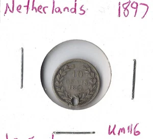 Moneda Países Bajos 10 centavos 1897 KM116, plata - Imagen 1 de 3