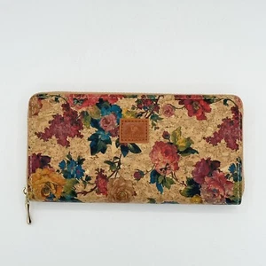 New Hand Made Vegan Portugal Floral Pattern Cork Wallet With Gold Tone Zipper - Picture 1 of 11