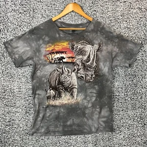 The Mountain Shirt Adult Large Gray Tie Dye Rhinos Africa Safari Distressed Tee - Picture 1 of 10