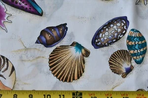 16" Long, Vintage, Large Seashells on Cream Quilt Cotton, Alexander Henry,P8761 - Picture 1 of 6