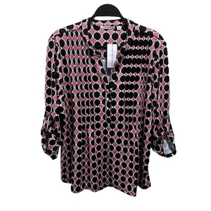 Notations NWT Womens Size XL Casual 3/4 Sleeve Dot Henley Rounded Hemline Blouse - Picture 1 of 8