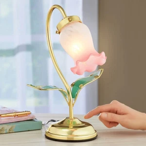 Beautiful Pink Blossom Flower Glass 3-Way Touch Table Lamp Gold Base Home Decor - Picture 1 of 4