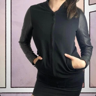 Rag & Bone New York Size S 8 10 Black Varsity Bomber Leather Jacket - Image 1 of 4