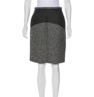 Falda Zac Posen Tweed Negra Blanca Lana Costura Tonal Panel de Encaje Hasta la Rodilla M 6 Foto 1 de 4