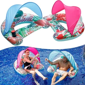 Pool Float with Canopy Headrest Inflatable Pool Chair with Cup Holder Adult Size - Picture 1 of 11