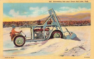 SALT LAKE CITY UT UTAH HARVEST SALT GREAT SALT LAKE 1937 LINEN POSTCARD 082924 T - Picture 1 of 2