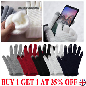 Women Men Winter Touch Screen Gloves Warm Knit Gloves Fleece Lined Elastic Cuffs