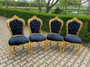 Chairs - Set of 4 Italian Baroque Gold Leaf & Black Velvet Hand-Carved Vintage - Picture 1 of 13