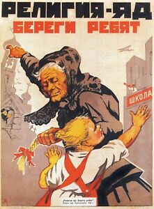Soviet Propaganda Poster  "Religion is a Poison" Vintage Russian USSR School