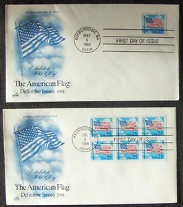 2 US FDC SC #2285A THE AMERICAN FLAG Definitive Issues 1988. - Picture 1 of 1