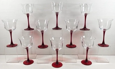 10 Cristal D'Arques Durand Americana Ruby Red Wine Glasses Set Stemware Lot - Image 1 of 4