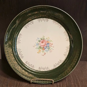 Vintage Taylor Smith & Taylor Dinner Plate Green Floral Gold Trim Ca. 1923 TST77 - Picture 1 of 5