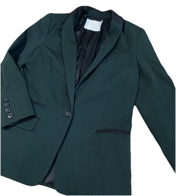 A.L.C. Womens 8 Italian Wool 100% Silk Lined Forest Green Blazer Jacket USA Made - Image 1 of 4
