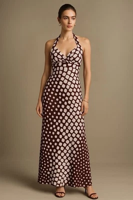 Maxi Vestido Vintage DIANE von FURSTENBERG 100% SEDA Talla 8 Jocelyn Marrón Blanco Foto 1 de 4