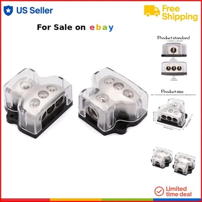 Power Distribution Block Car Audio 3-Way 1x 0 Gauge Input 3x 4 Gauge Output - Image 1 of 4