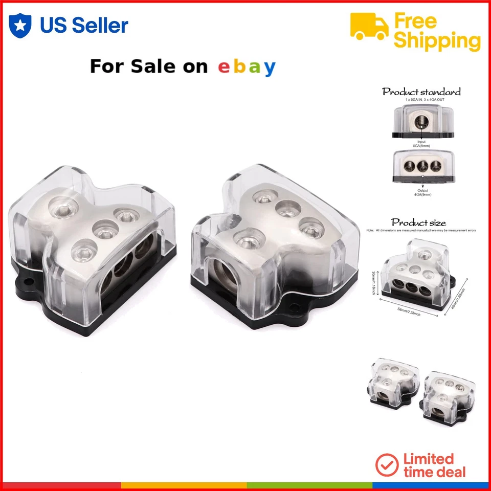 Power Distribution Block Car Audio 3-Way 1x 0 Gauge Input 3x 4 Gauge Output - Image 1 of 4