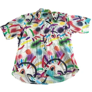 Vintage American 90s Geometric Casual Button Down- Ike Behar- preowned Medium - Picture 1 of 7