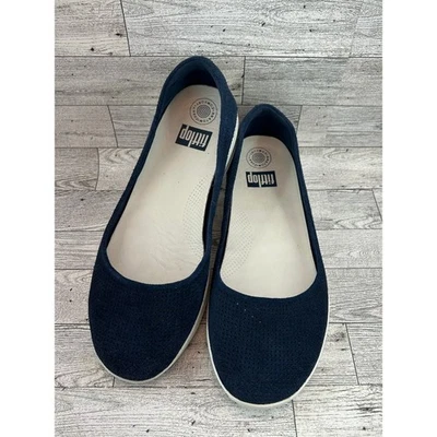 Zapatos planos de ballet Fitflop azul marino cómodos acolchados perforados sin cordones para mujer talla 10 Foto 1 de 4
