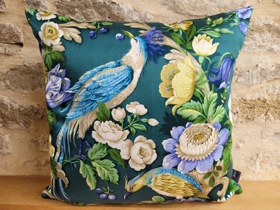Sanderson Vintage Seguela Bird Vintage Rare Teal & Cobalt Gold Velvet Fabric - Image 1 of 4