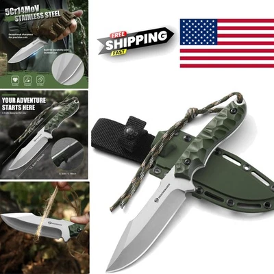 Cuchillo de caza de hoja fija hoja de 5 pulgadas con funda de nailon para aventuras al aire libre Foto 1 de 4