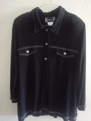 CAMISA VINTAGE MARCA SLINKY, NEGRA/BLANCA Costura, LG, ABOTONADA, LARGA Foto 1 de 4