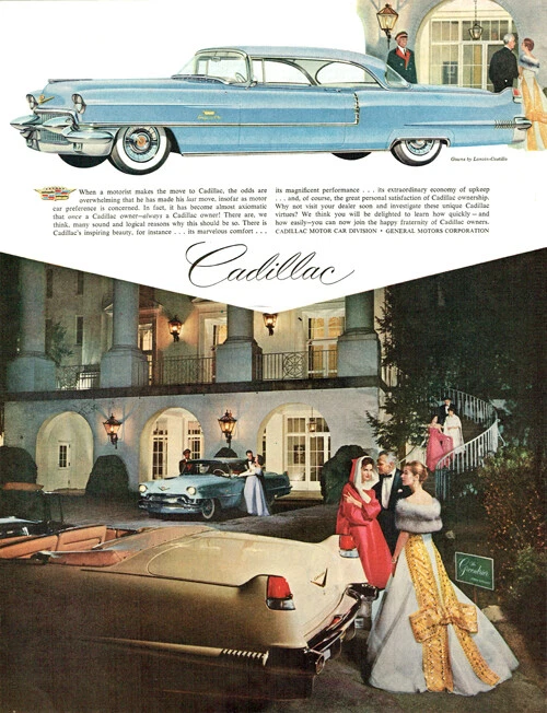 Vestido azul Cadillac The Greenbrier blanco muelles de azufre Lanvin Castillo 1956 anuncio Foto 1 de 1