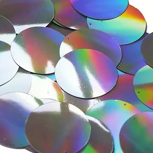 Silver Lazersheen Reflective Metallic Sequin Round 1.5" Large Couture Paillettes - Picture 1 of 2