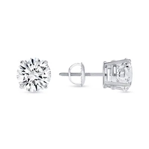 Pendientes redondos de diamantes cultivados en laboratorio de 2 quilates G/VS tachuelas reales de oro blanco de 18 quilates con tachuelas atornilladas - Imagen 1 de 6