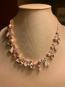 $68Betsey Johnson Crystal Faux Pearl Stone Collar Necklace - Picture 1 of 6