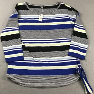 Talbots Shirt Womens MP Blue Striped Round Neck Waist Tie 3/4 Sleeves Tee NWT - Picture 1 of 10