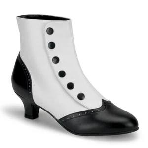 Pleaser USA Flora-1023 White/Black Pu Bootie IN-STOCK