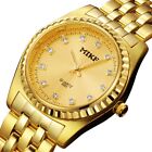 Mens Quartz Golden Watch Waterproof Diamonds Stainless Steel Wrist Watches