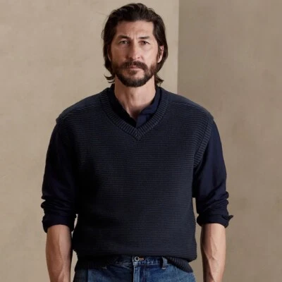 Nuevo con etiquetas Chaleco Suéter Banana Republic Hombres 100% Algodón Horizontal Costilla Cuello en V Talla L Foto 1 de 4