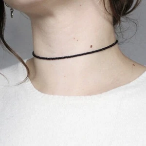 Black Seed Bead Choker Beaded Necklace Delicate Dainty Layering Handmade in USA - Picture 1 of 12