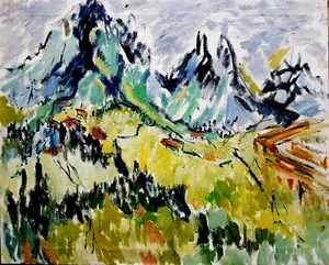 PAINTING BEAUTIFUL LANDSCAPE TITLED HIGH MOUNTAINS UNSIGNED 1974 - Picture 1 of 6