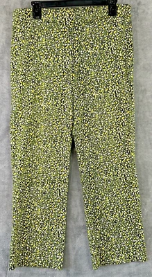 Sigrid Olsen Size 6 Yellow Green Vine Floral Cotton Cropped Pants Boho Festival - Image 1 of 4