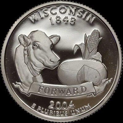 2004 S Wisconsin State Quarter Gem PROOF Deep Cameo CN-Clad Coin "Beautiful" - Image 1 of 3